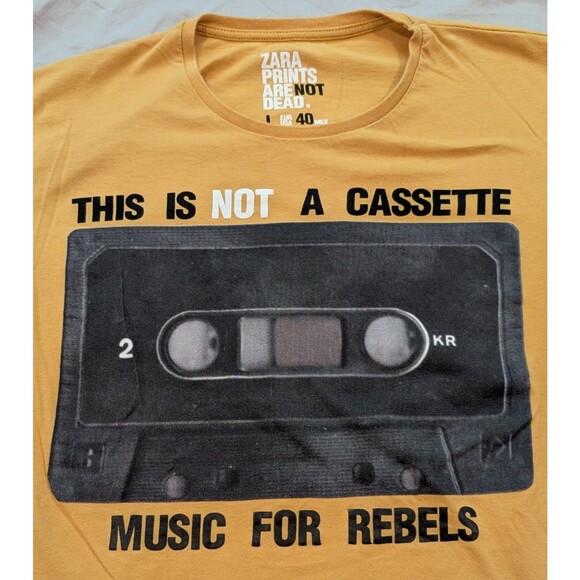 ZARA Prints Are Not Dead T-Shirt LARGE Not A Cassette Music For Rebels Unisex? - Picture 2 of 7